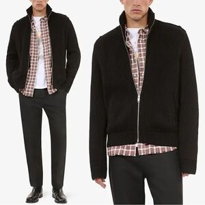 The Kooples Funnel Neck Zip-Up Cardigan Sweater Size Small NWT Solid Black